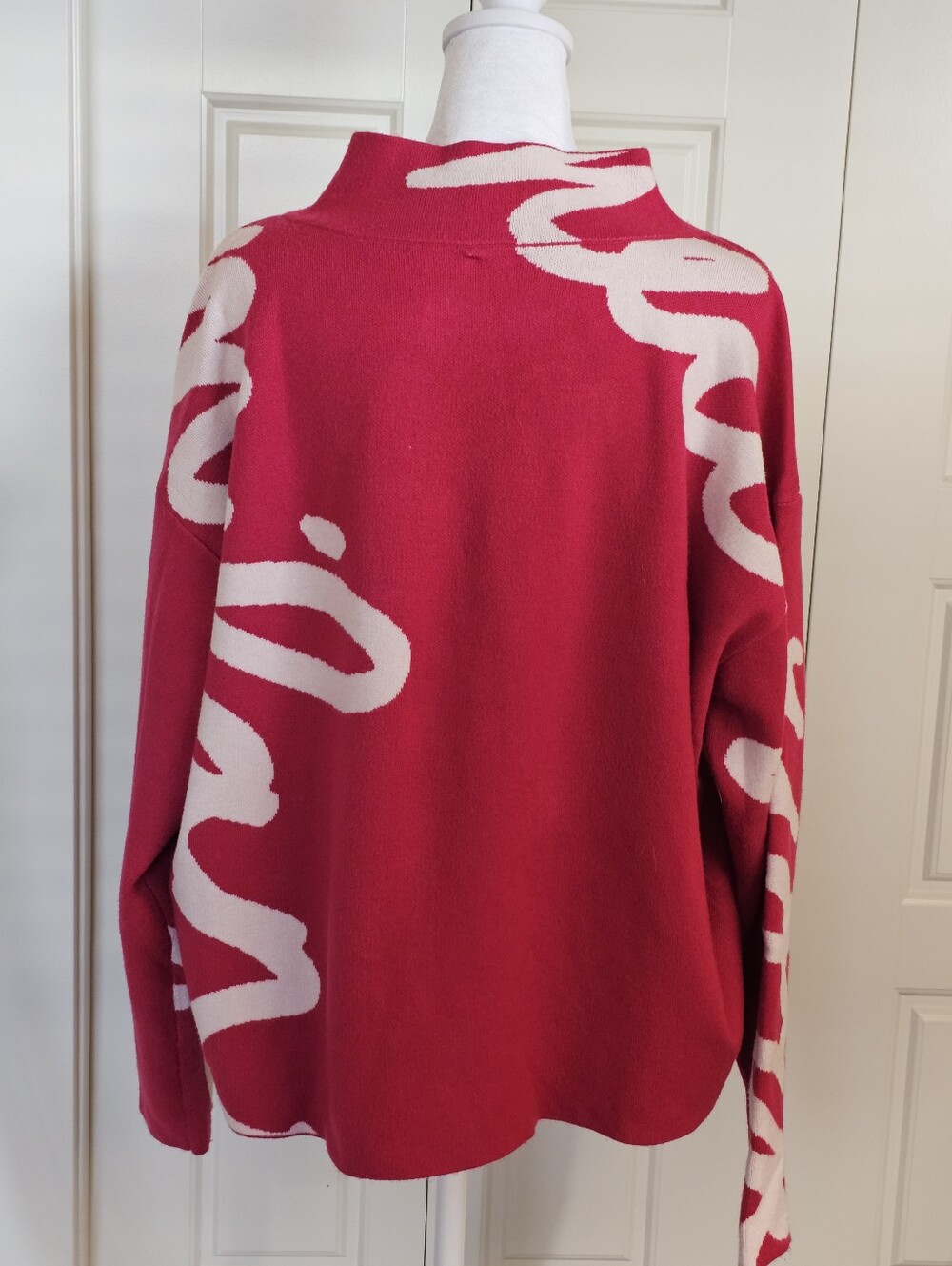 Maeve Carys Mock Neck Sweater L Pink Cream Abstract Anthropologie - Picture 4 of 11